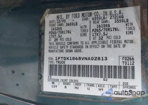 1997 Ford F-150 Lariat/Xl/Xlt z USA, uszkodzony, nr VIN 1FTDX1868VNA02813